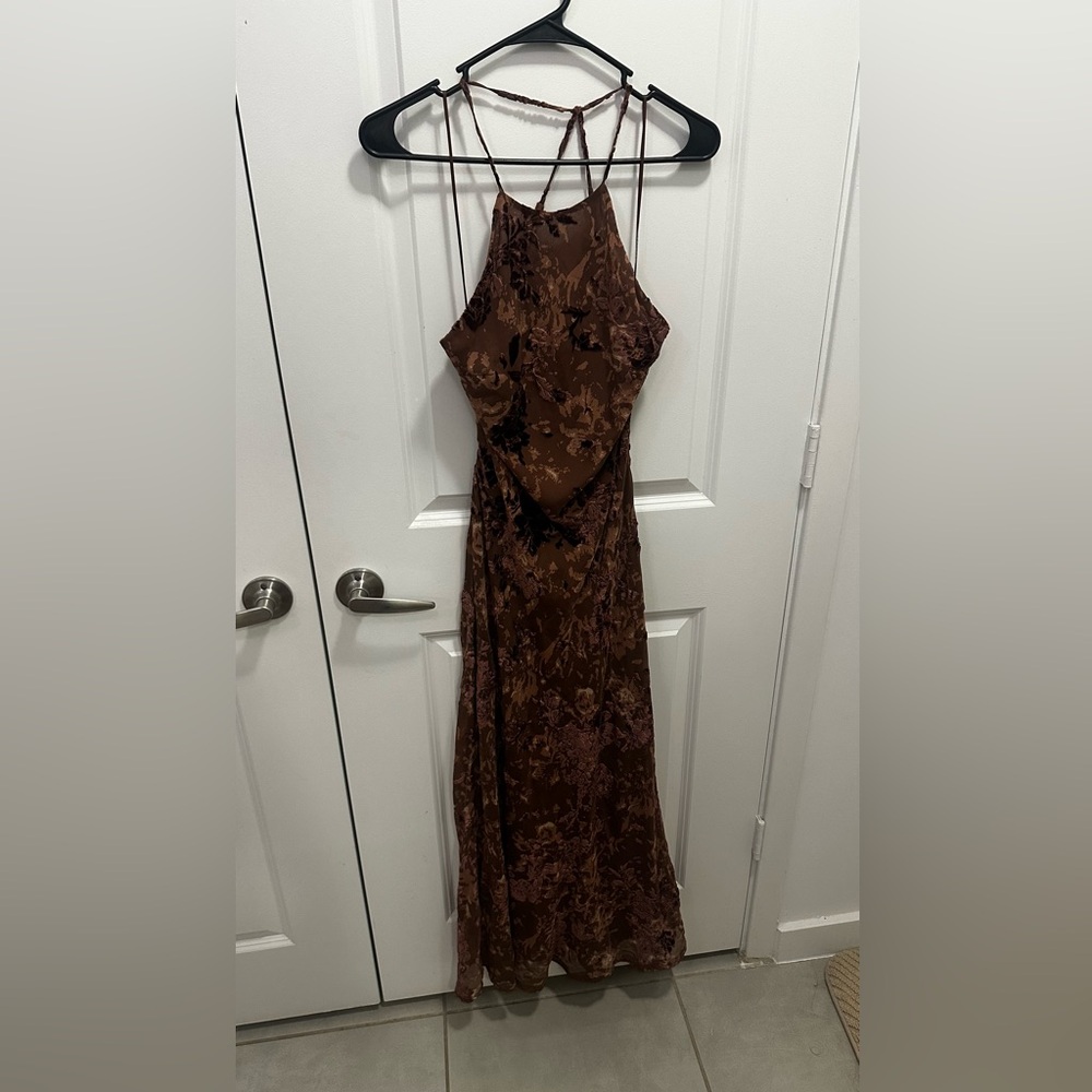 Zara Elegant Brown Floral Midi Dress - Picture 7 of 10